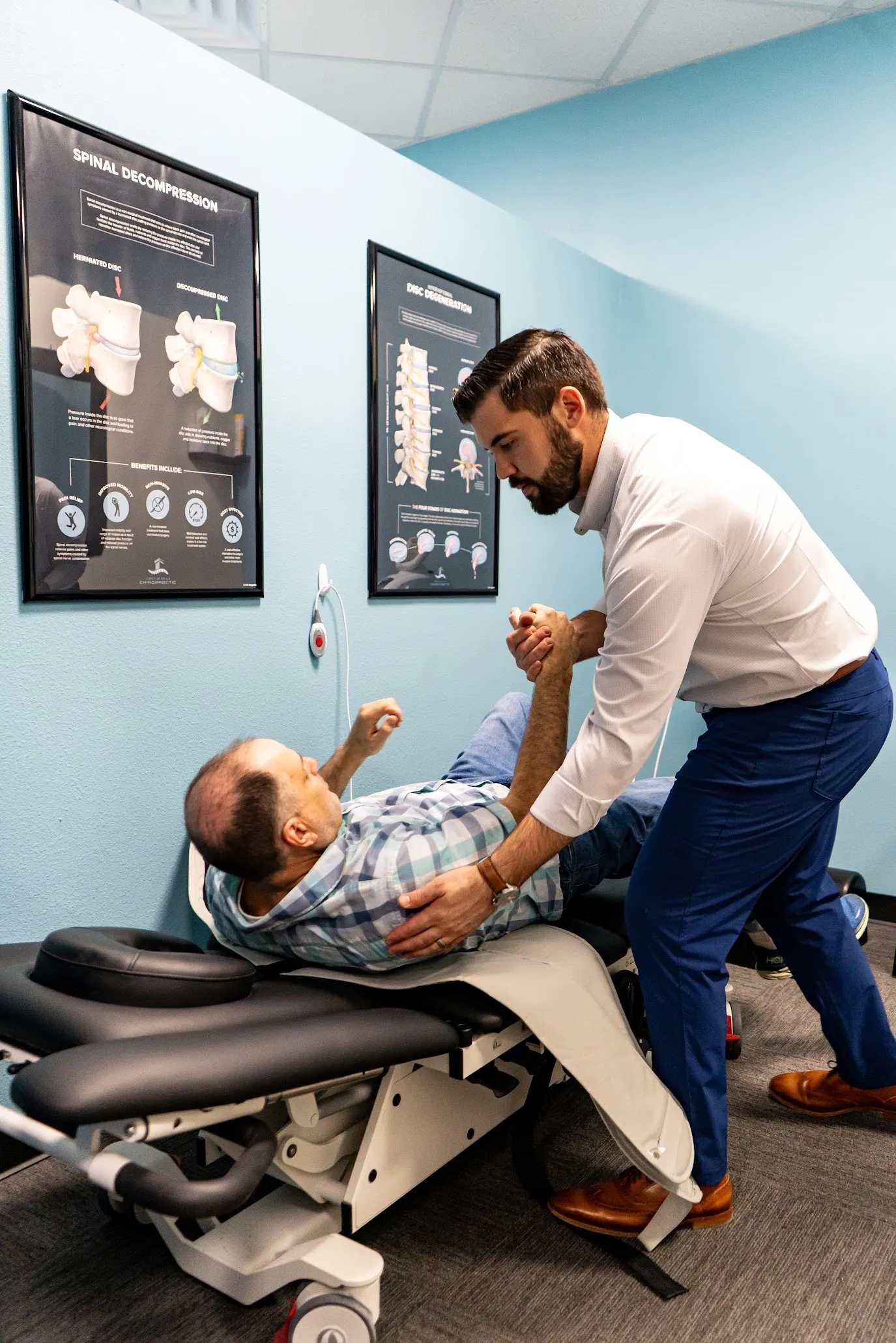 Dr Brent Johnson giving his patient a Spinal Decompression